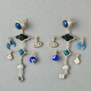 Kendra Scott Gemma Gold and Blue Gemstones  Statement Earrings Evil Eye